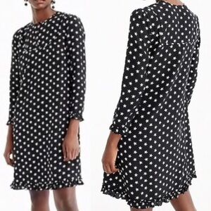 J. Crew Collection Black Silk Star Print Shift Dress Sz 2